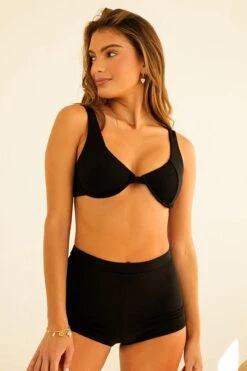 Farrah Elastic Waist Booty Short -WaveLuxe Store D3251JRMSC BLK farrah short black 1