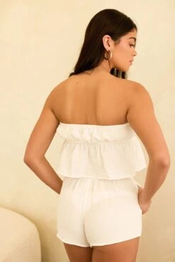 Hanna Strapless Top & Elastic Short Set -WaveLuxe Store D5156JGALD WHT hanna set white 3