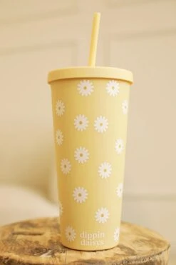 Daisy Printed Tumbler -WaveLuxe Store DDTMBLR VNLA daisy printed tumbler vanilla 4